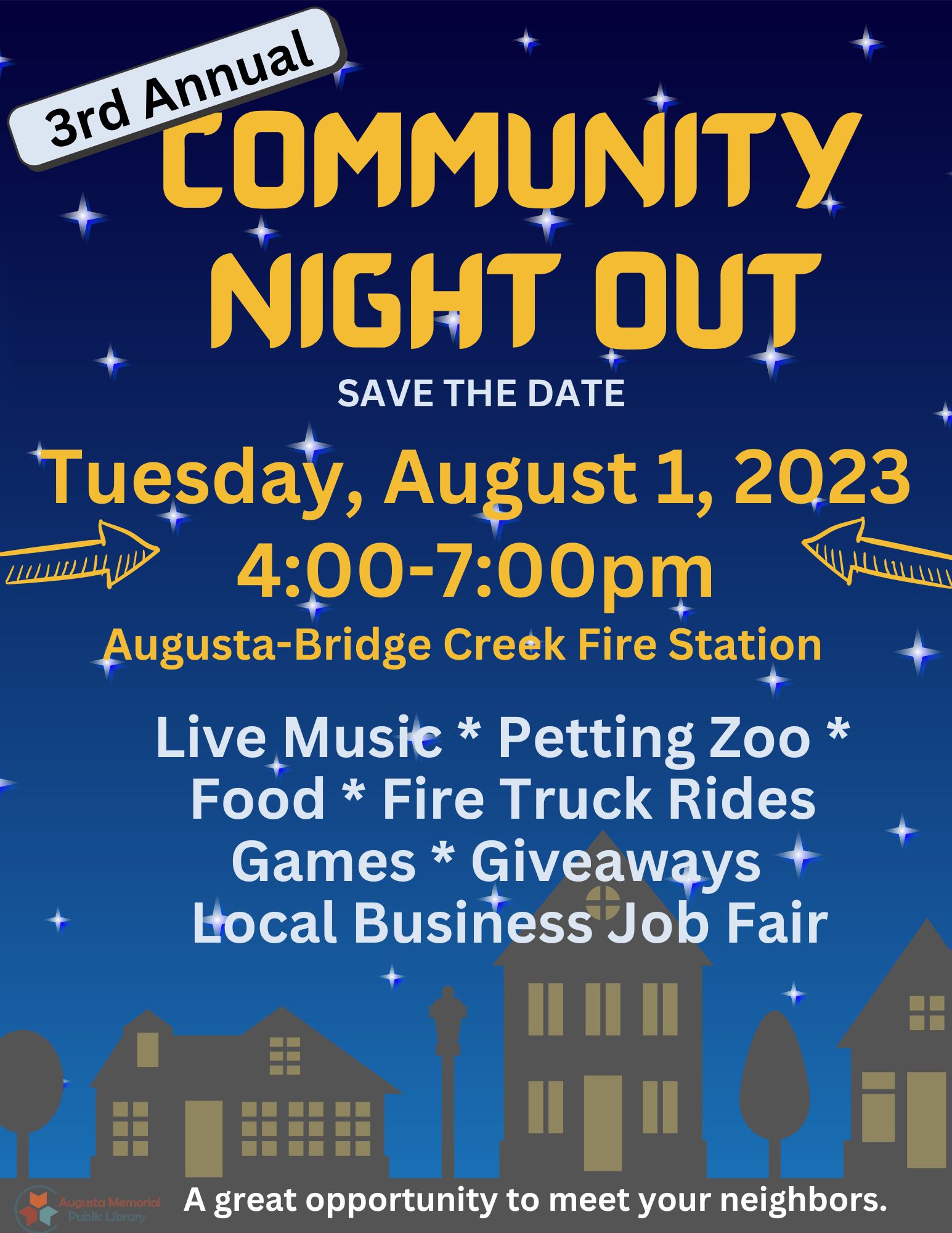 Community Night Out Tuesday, August 1 from 4:00-7:00pm at the Augusta Bridge Creek Fire Station
