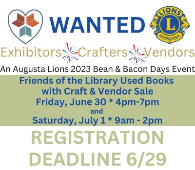 Friends of the Augusta Library Craft and Vendor Sale Registration
