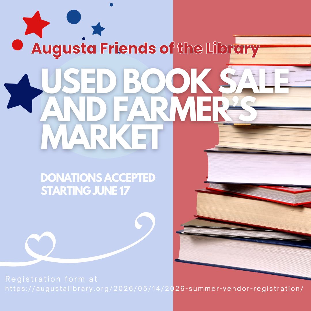 Used book sale and farmer's market happening July 3 and 4. We are accepting registration for vendors now!
